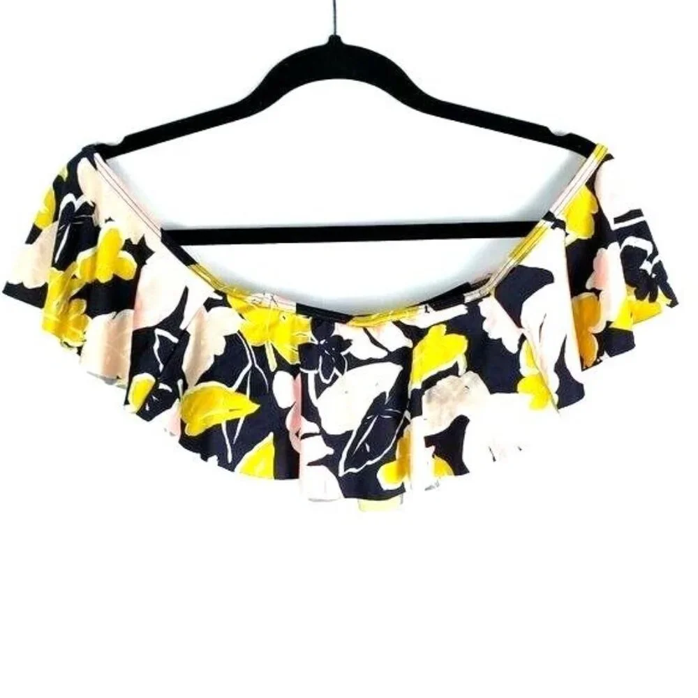 Cotton On Body Ruffle Off Shoulder Swim Bikini Top Floral Navy Piink Yellow